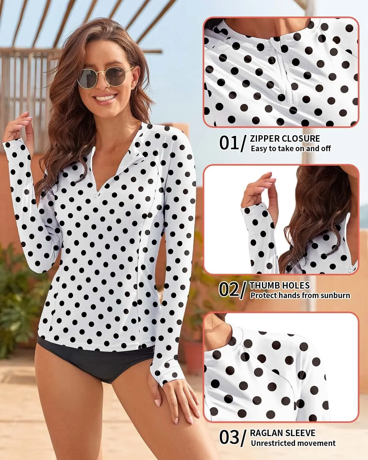 WOWENY Women Rash Guard Long Sleeve Swim Shirts UPF 50 Sun Protection Swimsuit Top Bathing Suit No Bottom