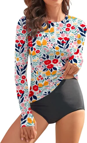 WOWENY Women Rash Guard Long Sleeve Swim Shirts UPF 50 Sun Protection Swimsuit Top Bathing Suit No Bottom