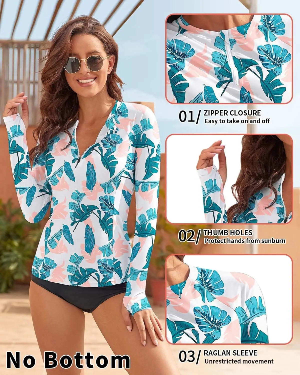 WOWENY Women Rash Guard Long Sleeve Swim Shirts UPF 50 Sun Protection Swimsuit Top Bathing Suit No Bottom