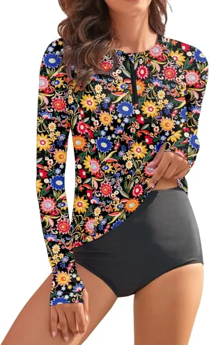 WOWENY Women Rash Guard Long Sleeve Swim Shirts UPF 50 Sun Protection Swimsuit Top Bathing Suit No Bottom