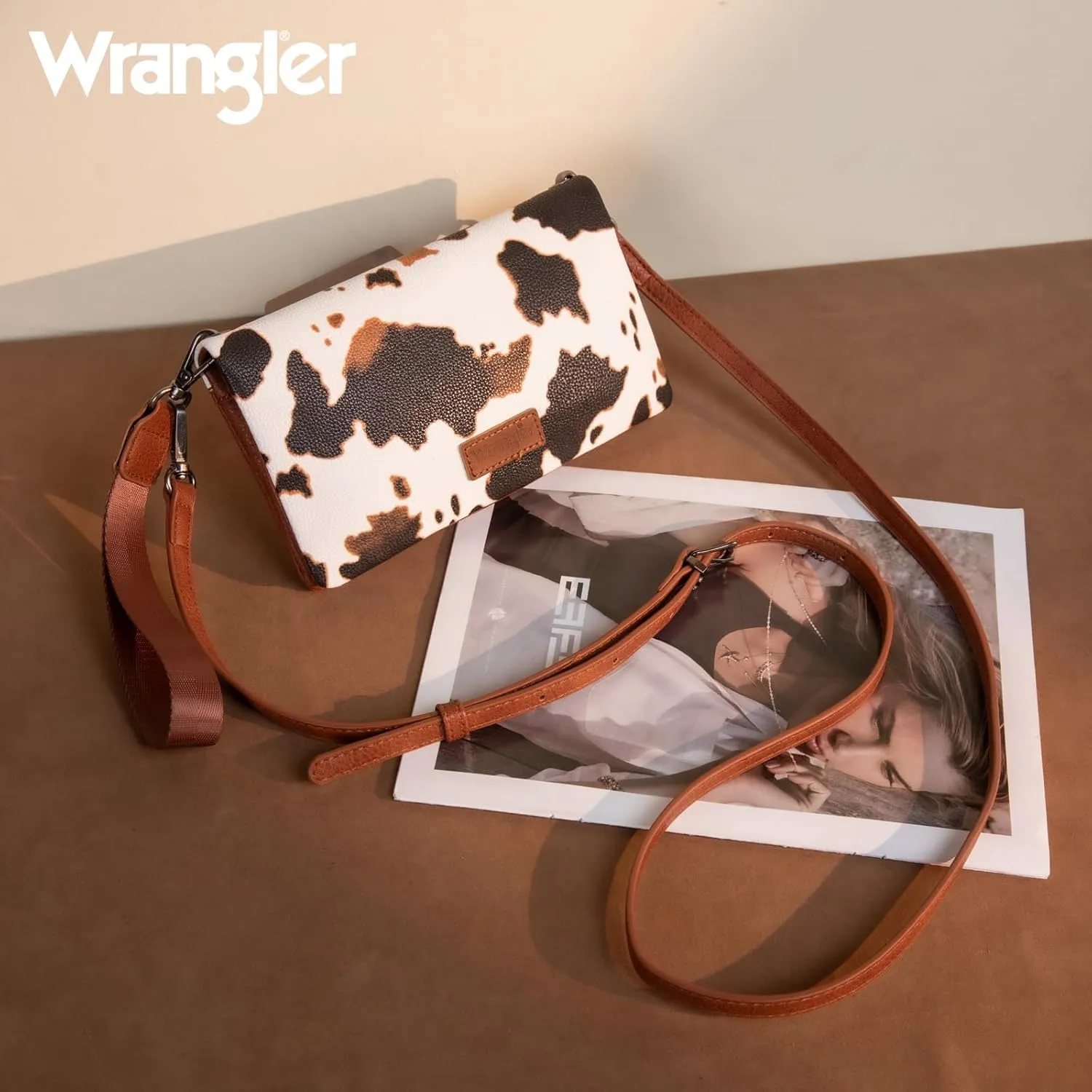 Wrangler Cow Print Womens Wristlet Wallet RFID Blocking Bifold Clutch Credit Card Holder Purse