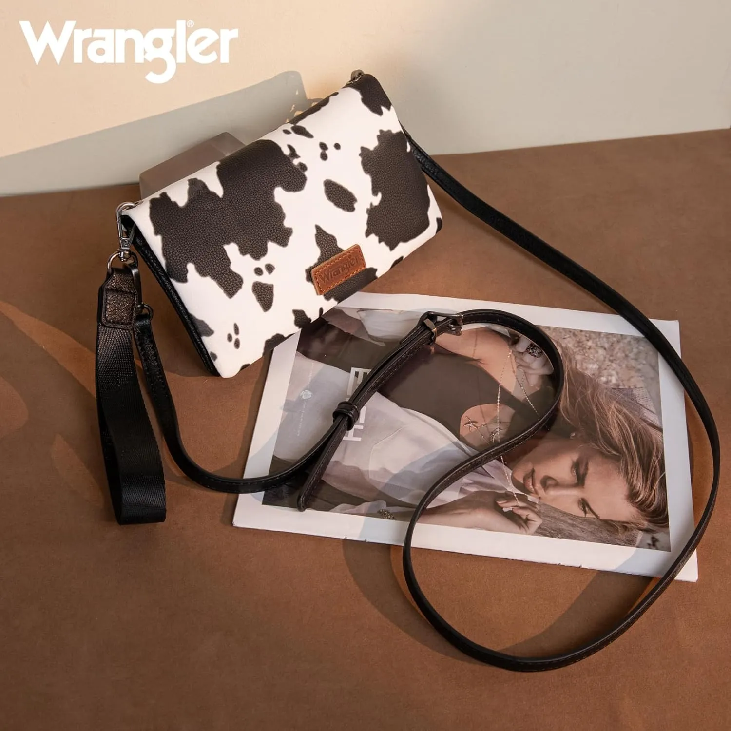 Wrangler Cow Print Womens Wristlet Wallet RFID Blocking Bifold Clutch Credit Card Holder Purse