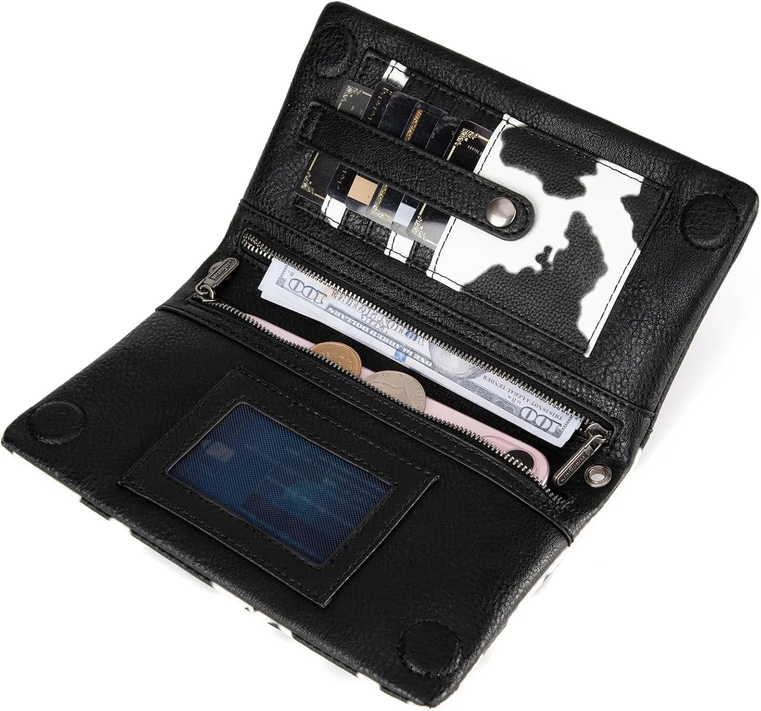 Wrangler Cow Print Womens Wristlet Wallet RFID Blocking Bifold Clutch Credit Card Holder Purse