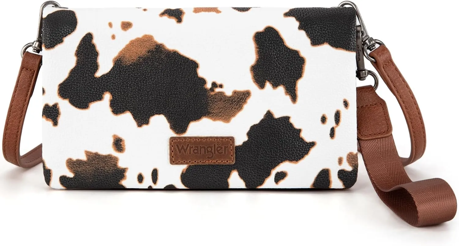 Wrangler Cow Print Womens Wristlet Wallet RFID Blocking Bifold Clutch Credit Card Holder Purse