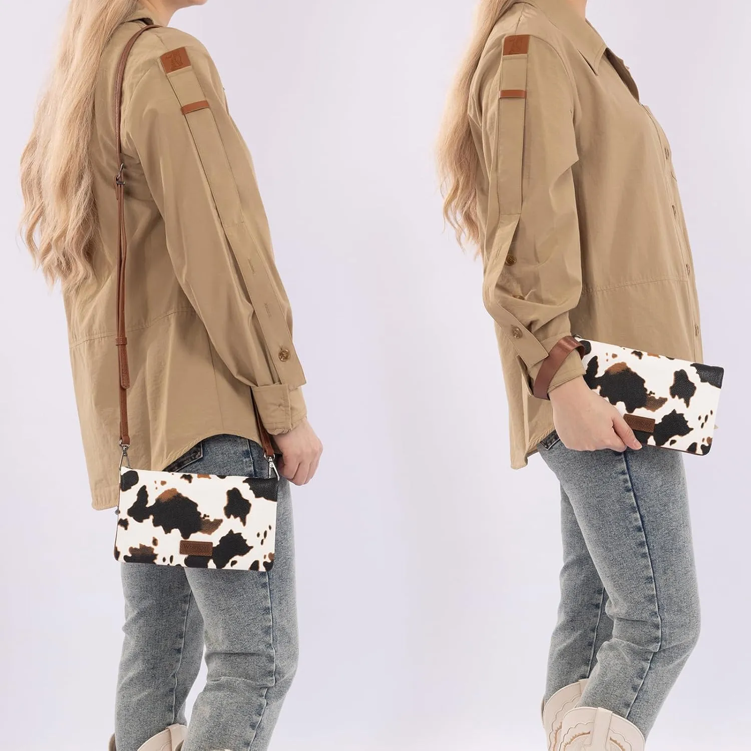 Wrangler Cow Print Womens Wristlet Wallet RFID Blocking Bifold Clutch Credit Card Holder Purse