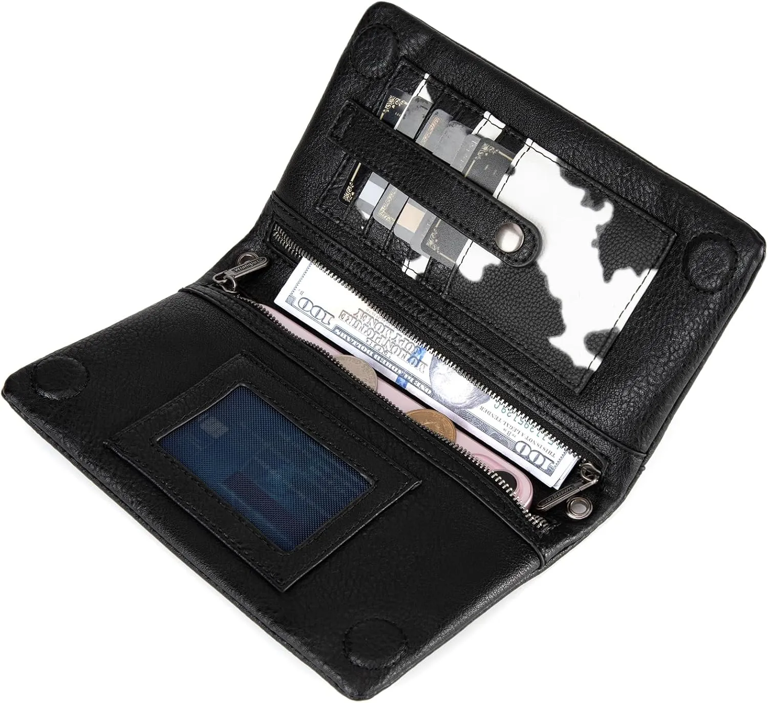 Wrangler Womens Wristlet Wallet RFID Blocking Bifold Clutch Credit Card Holder Purse with Crossbody Strap WG176-4001BK