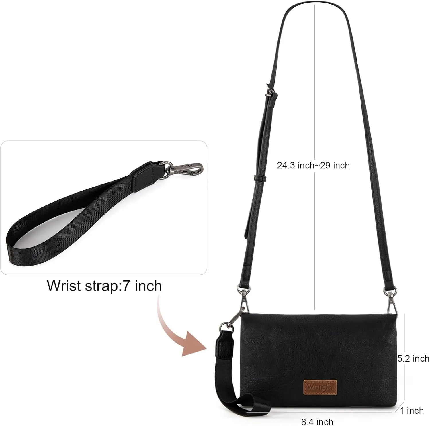 Wrangler Womens Wristlet Wallet RFID Blocking Bifold Clutch Credit Card Holder Purse with Crossbody Strap WG176-4001BK