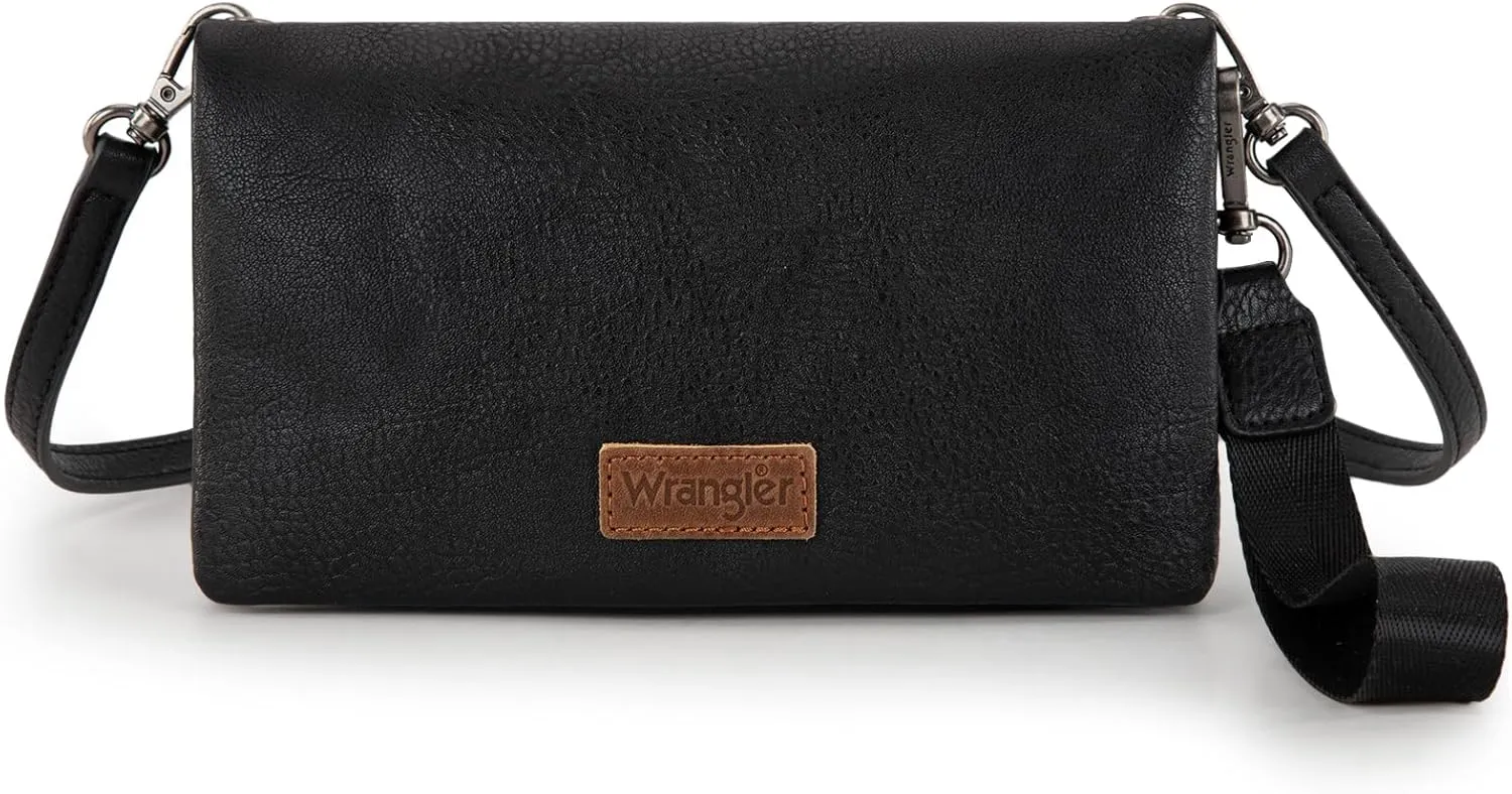 Wrangler Womens Wristlet Wallet RFID Blocking Bifold Clutch Credit Card Holder Purse with Crossbody Strap WG176-4001BK