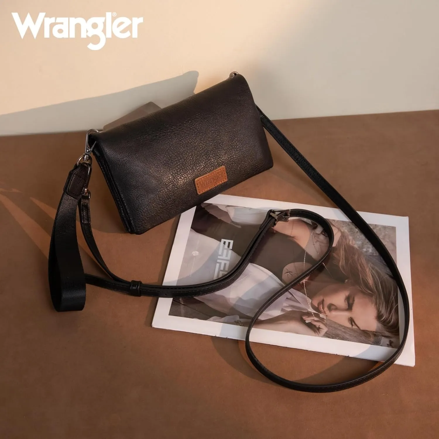 Wrangler Womens Wristlet Wallet RFID Blocking Bifold Clutch Credit Card Holder Purse with Crossbody Strap WG176-4001BK