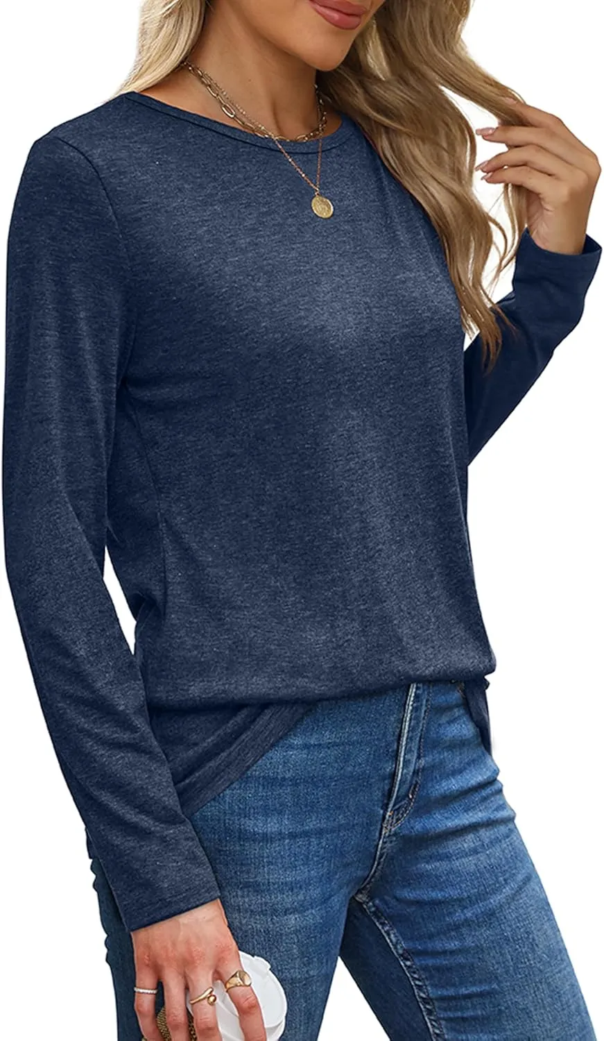 XIEERDUO Long Sleeve Shirts for Women Casual Crew Neck Basic Fall Tops Loose Fit Comfy