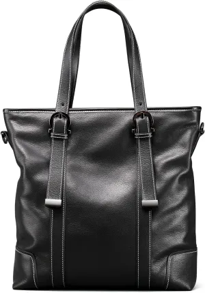 Xuanwei Leather handbag for men, black business briefcase, adjustable tote bag, crossbody bag vertical style
