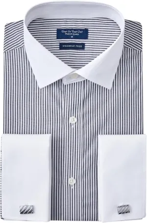 Year In Year Out French Cuff Wrinkle Free Dress Shirt for Men Regular Fit Long Sleeve Wrinkle Resistant Shirt