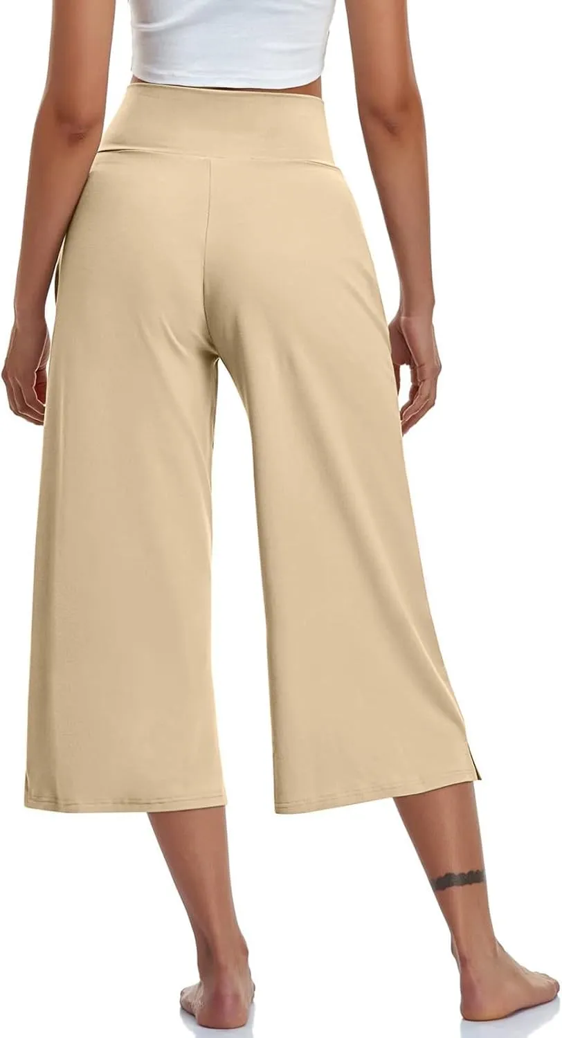 Yoga Pants for Women Fashion Crossover High Waist Capri Pants Lounge Wide Leg Cropped Pant Tummy Control Workout Trouser