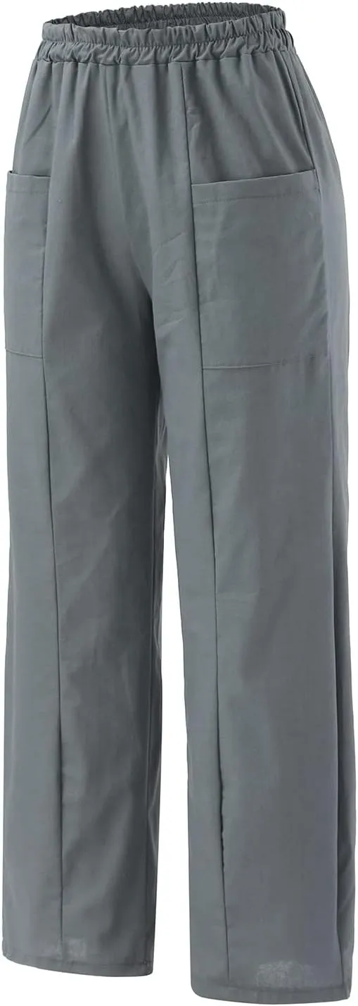 YOLAI Womens Cotton Linen Tapered Pant Elastic Waist Solid Color Harem Pant Summer Lightweight Wide Leg Trousers
