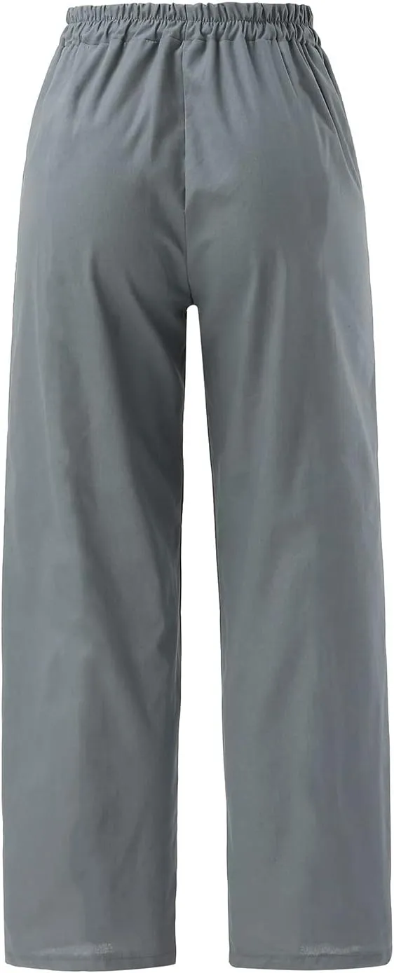 YOLAI Womens Cotton Linen Tapered Pant Elastic Waist Solid Color Harem Pant Summer Lightweight Wide Leg Trousers