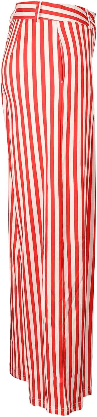 Yuopeid Women's High Waist Zip Up Long Pants with Pockets Fashion Striped Printed Wide Leg Pants Casual Trousers