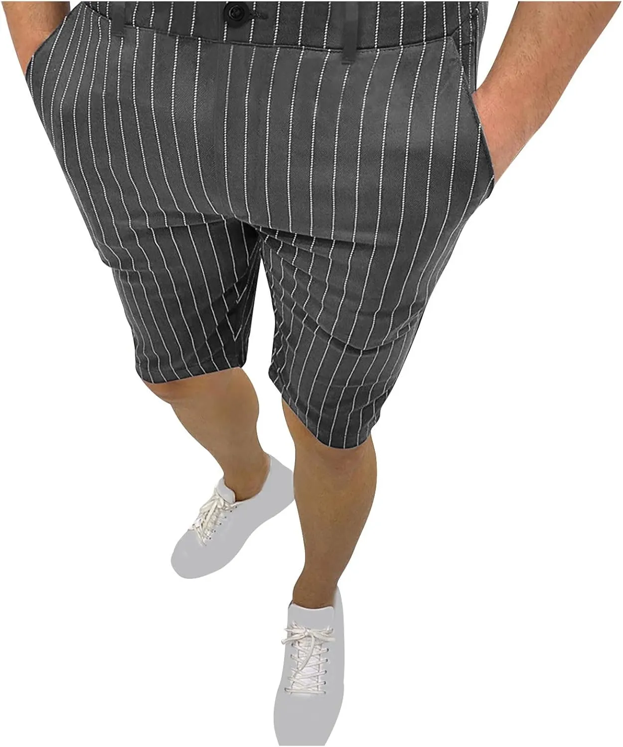 Zeiyignr Men's Striped Casual Dress Work Shorts with Pockets Light Weight Stretch Slim Fit Quick Dry Golf Shorts for Men