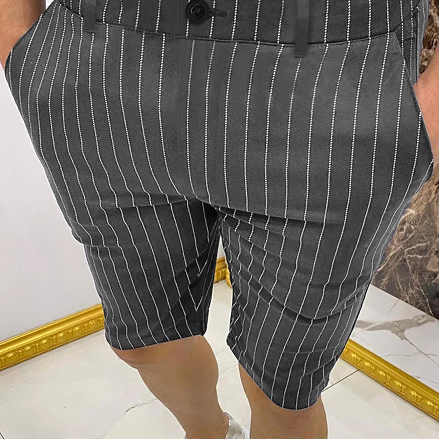 Zeiyignr Men's Striped Casual Dress Work Shorts with Pockets Light Weight Stretch Slim Fit Quick Dry Golf Shorts for Men