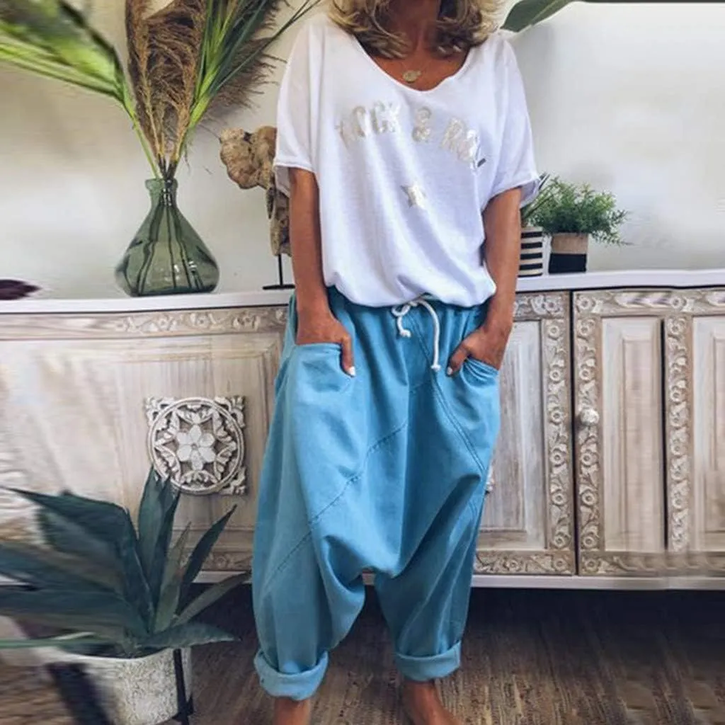ZYXTIM Women's Harem Pants Smocked Waist Baggy Bohemian Hippie Yoga Trousers Aladdin Pants Drop Crotch Cotton Gypsy Clothes