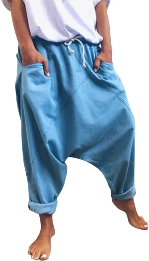 ZYXTIM Women's Harem Pants Smocked Waist Baggy Bohemian Hippie Yoga Trousers Aladdin Pants Drop Crotch Cotton Gypsy Clothes
